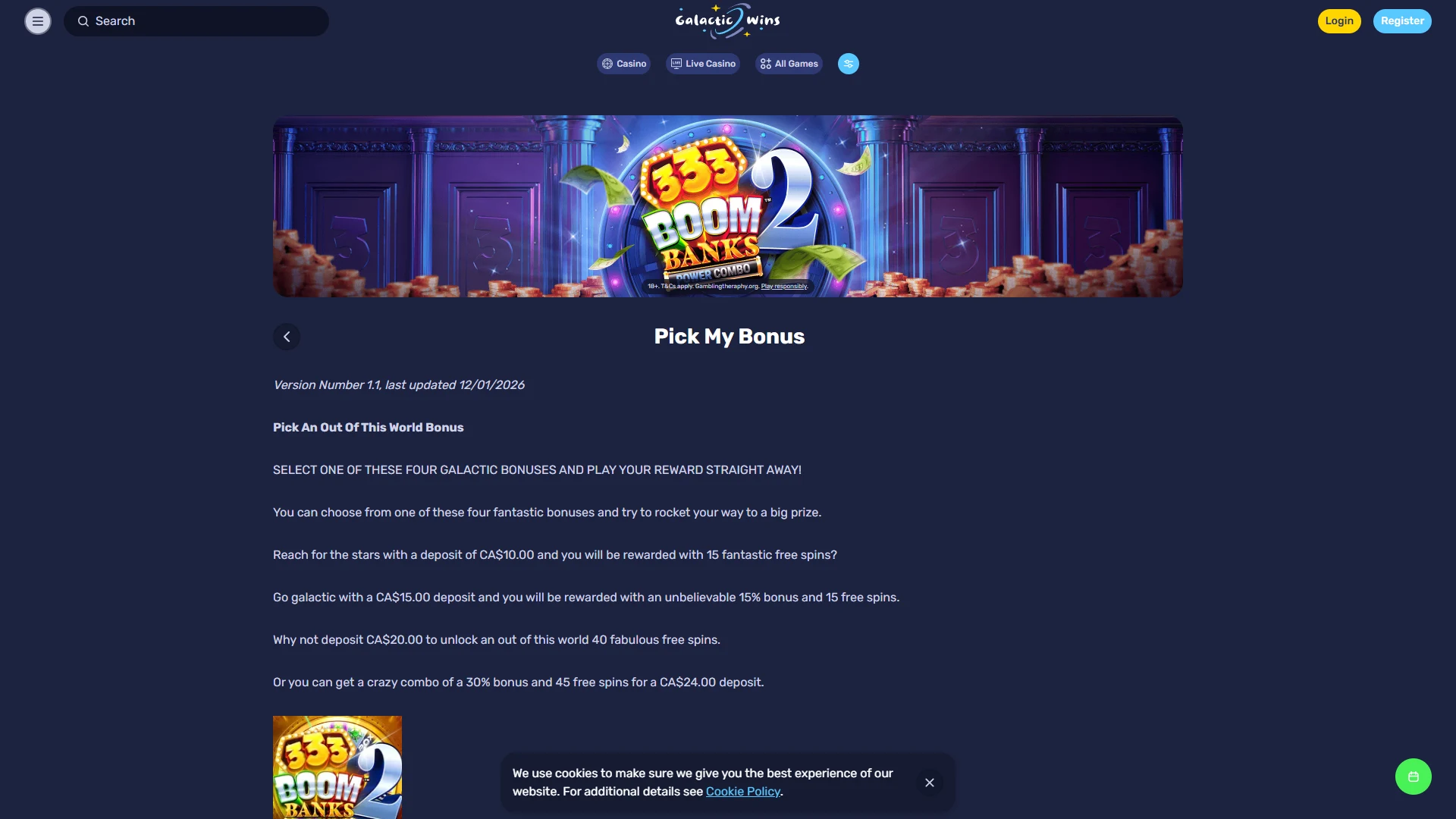 Galaxyno promotions page