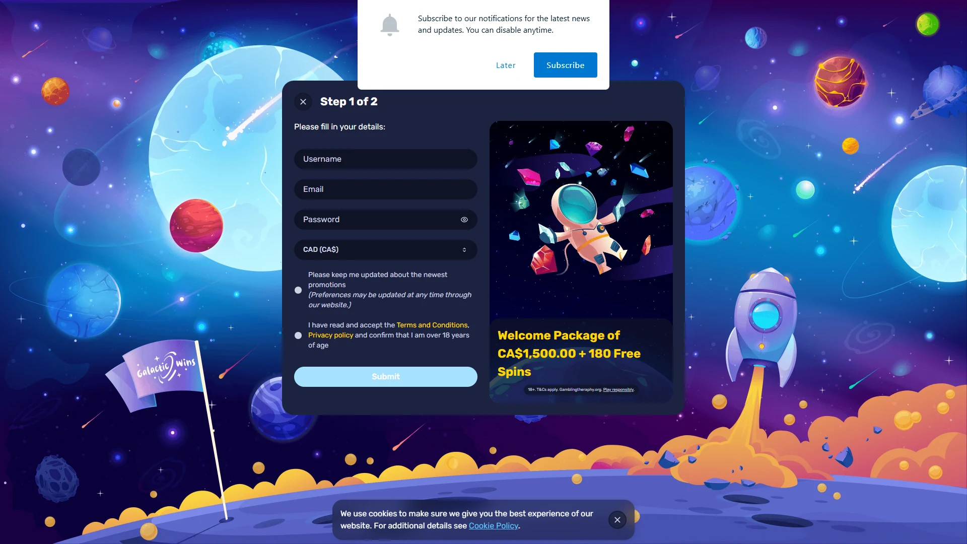 Galaxyno registration form